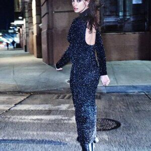 NEW! ZARA KNIT DRESS WITH OPEN BACK AND TINSEL MIDI BLACK 0234|109 Size M